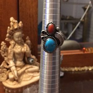Sterling Turquoise Coral Ring